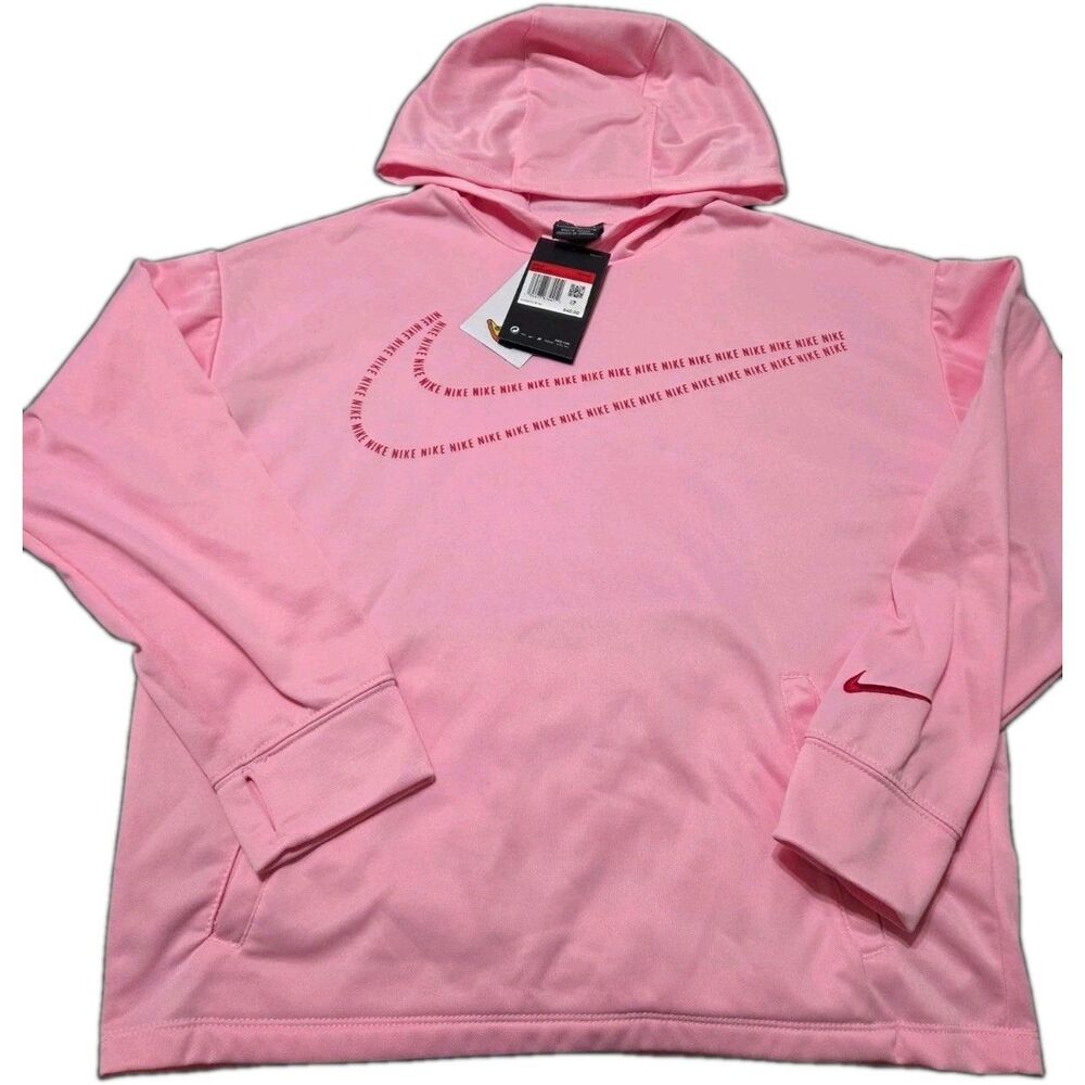 NWT Nike Girl's Therma Loose Fit Hoodie Pink Youth L Thumbholes Dri Fit B39.1